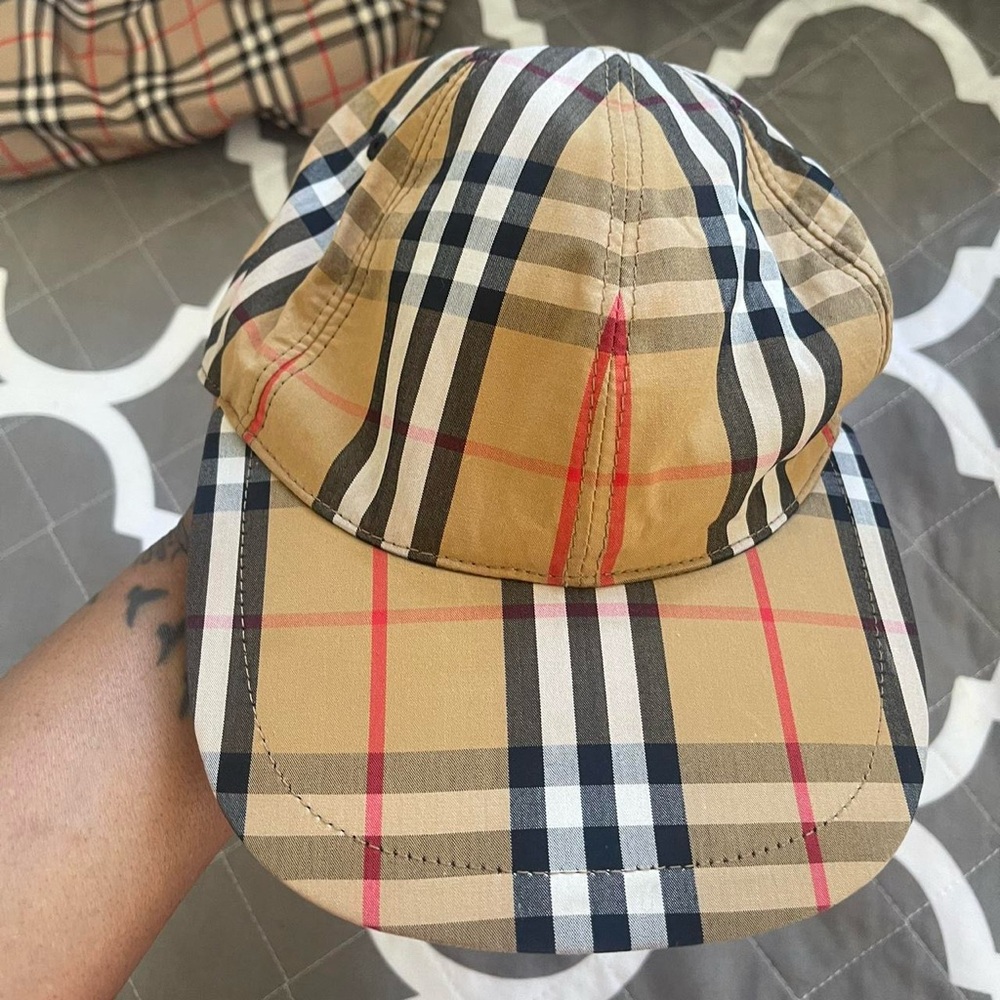 Burberry Tan and Black Checkered Hat